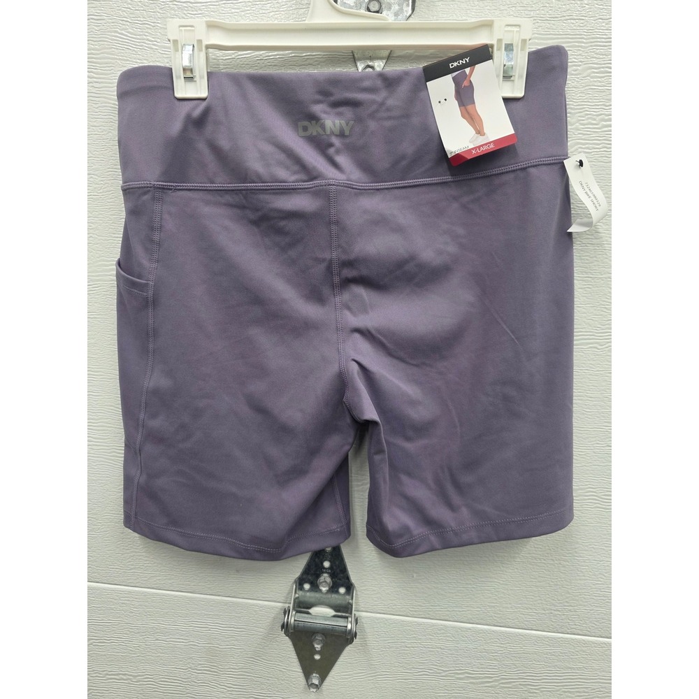 DKNY Sport Womens High Waisted Bike Shorts Purple 7 Inch Inseam Pockets XL NWT